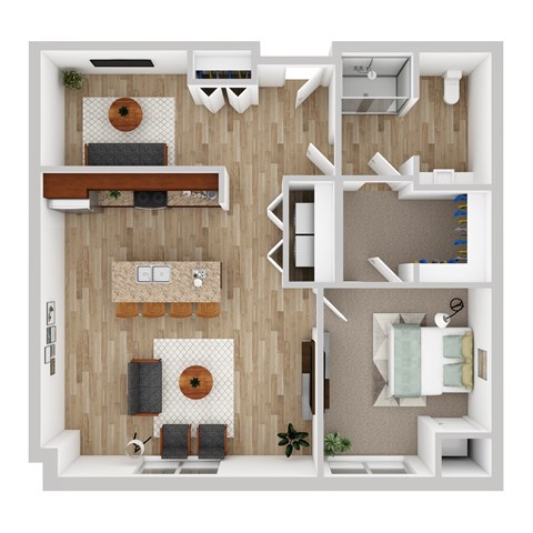 Floor plan for 1 bed, 1 bath, 953 sqft